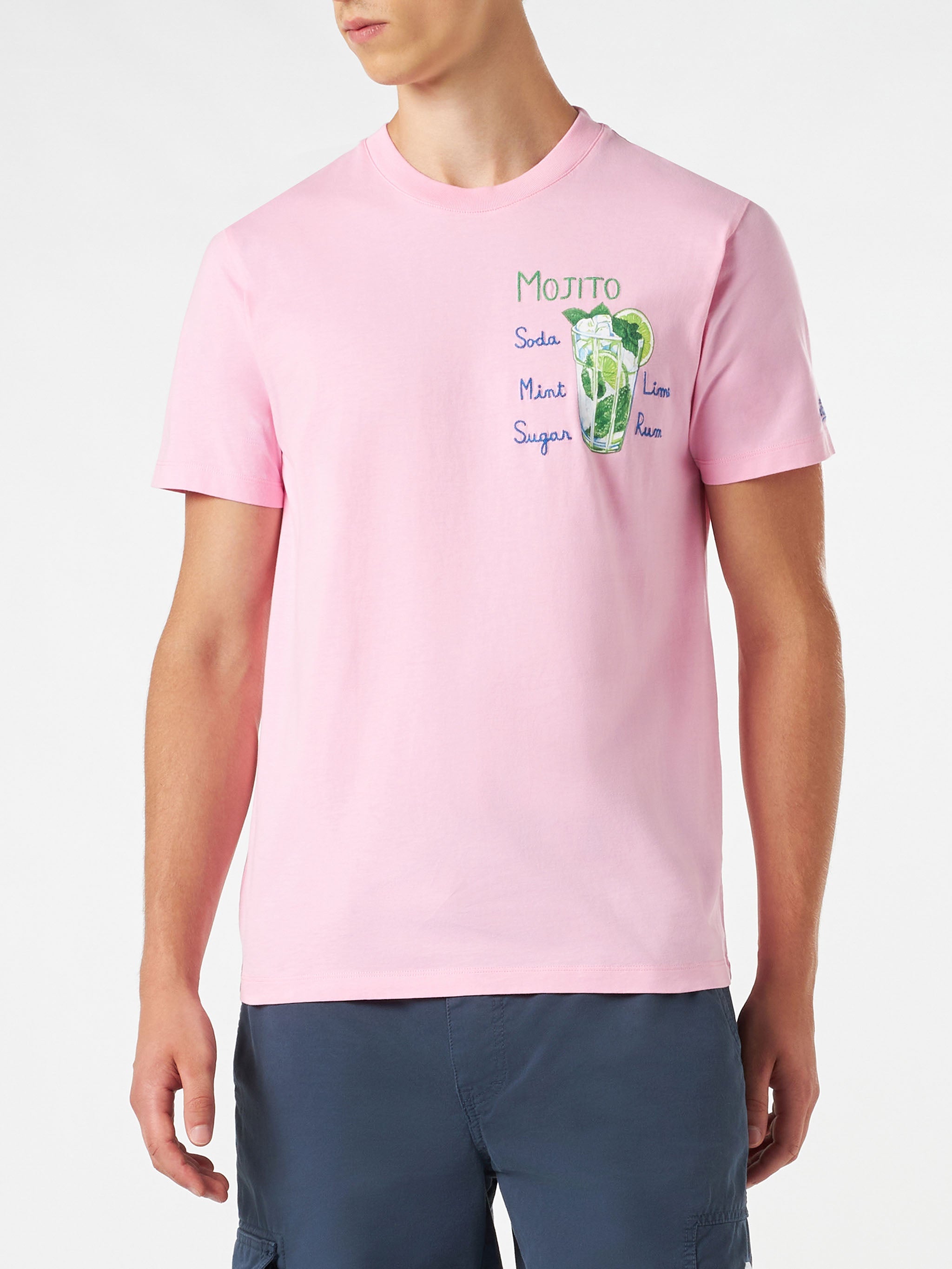 Man Cotton T-Shirt With Mojito Print Pink