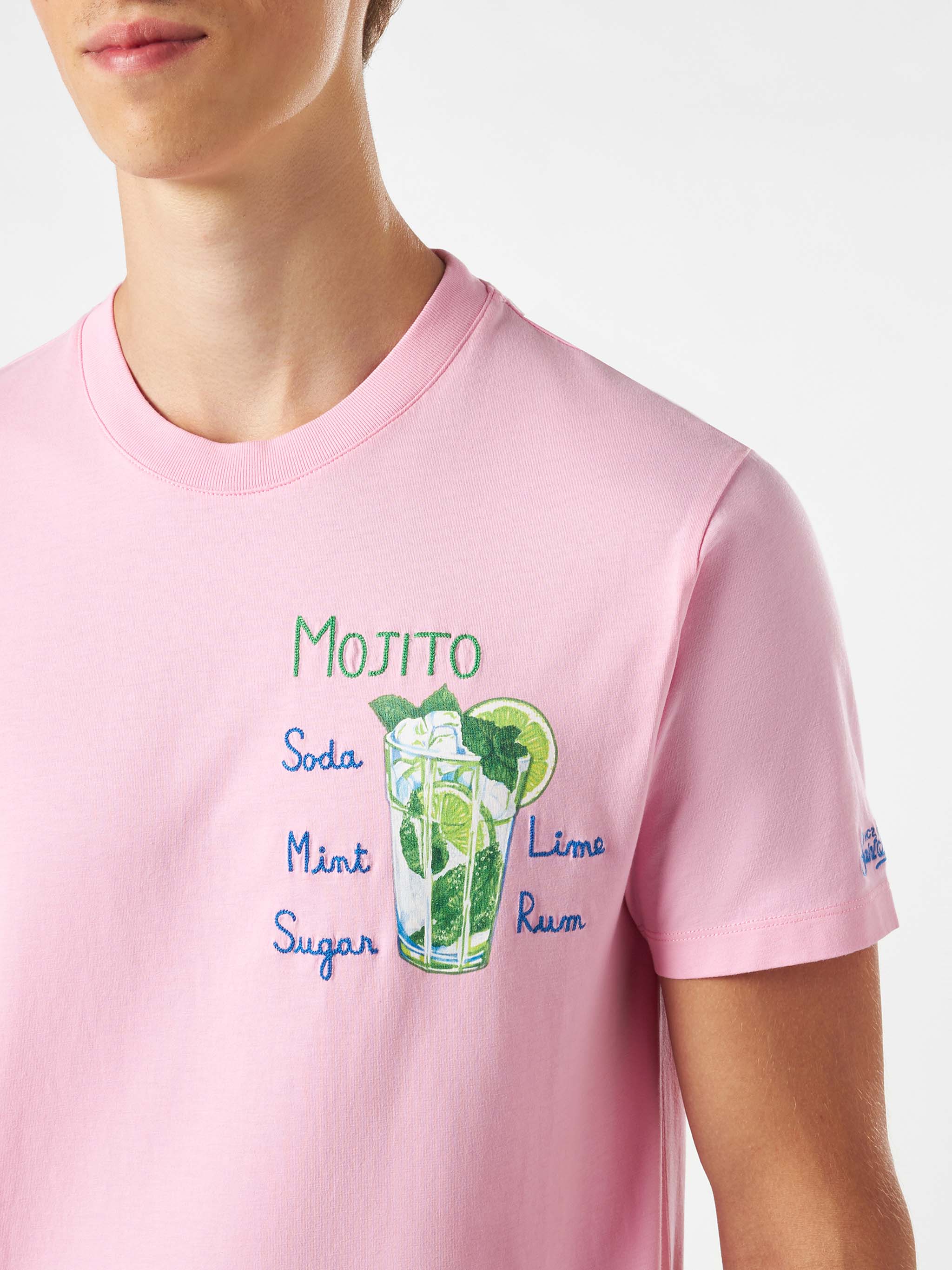 Man Cotton T-Shirt With Mojito Print Pink