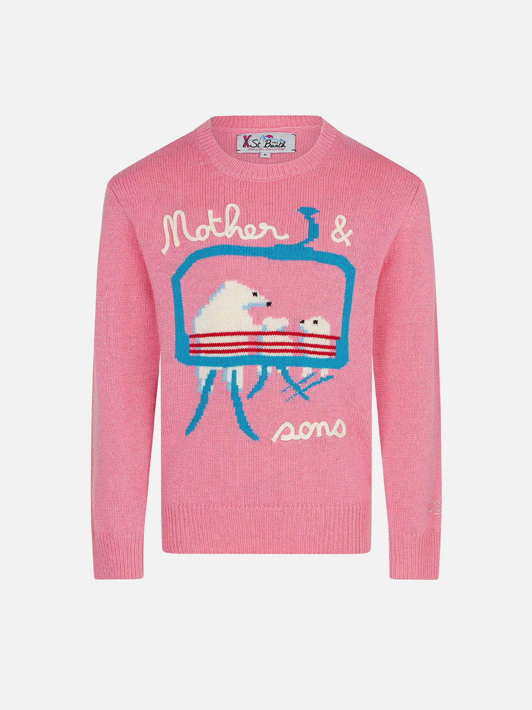 Girl Crewneck Sweater With Bears Embroidery Pink