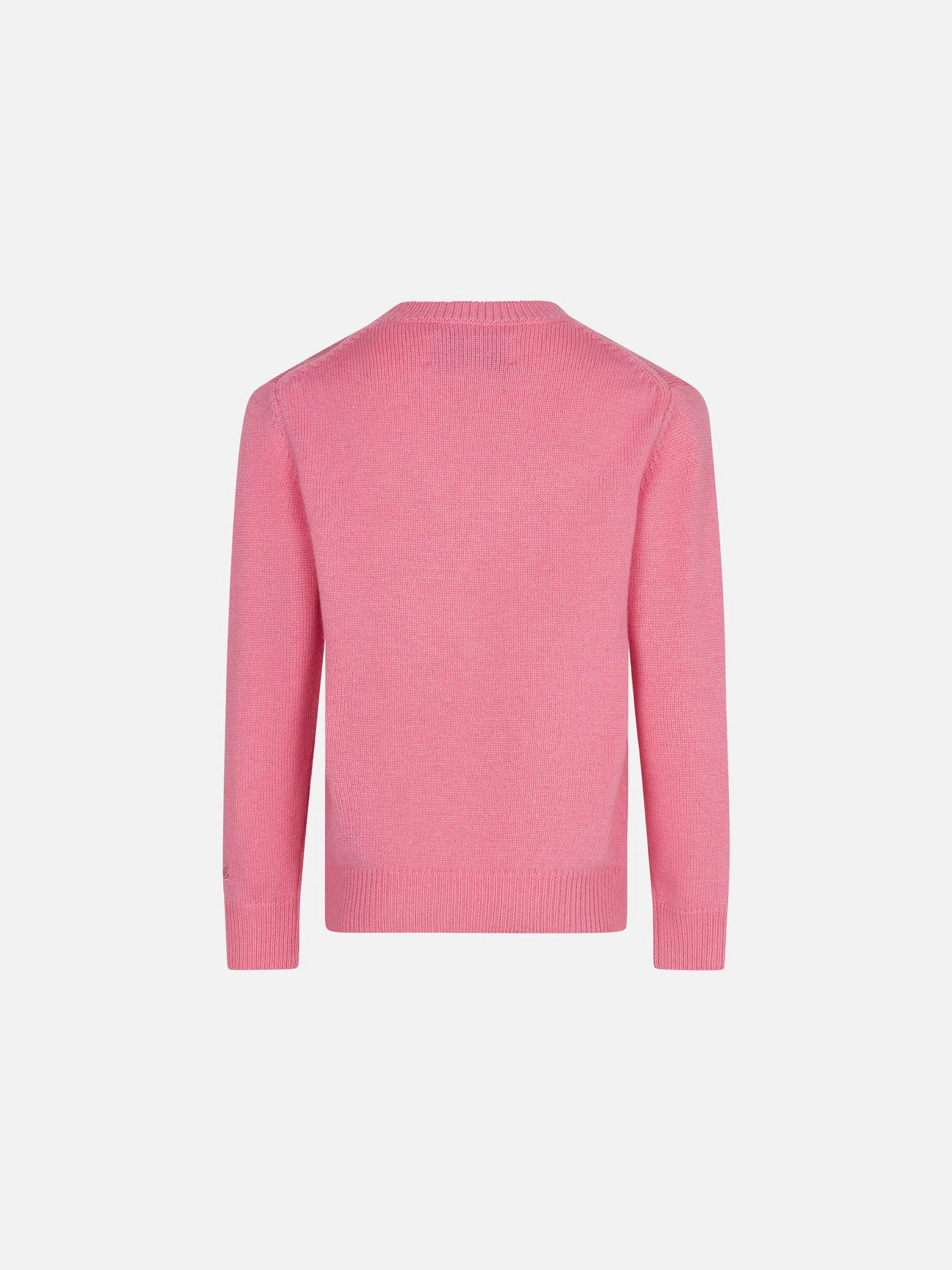 Girl Crewneck Sweater With Bears Embroidery Pink