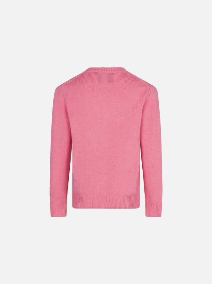 Girl Crewneck Sweater With Bears Embroidery Pink