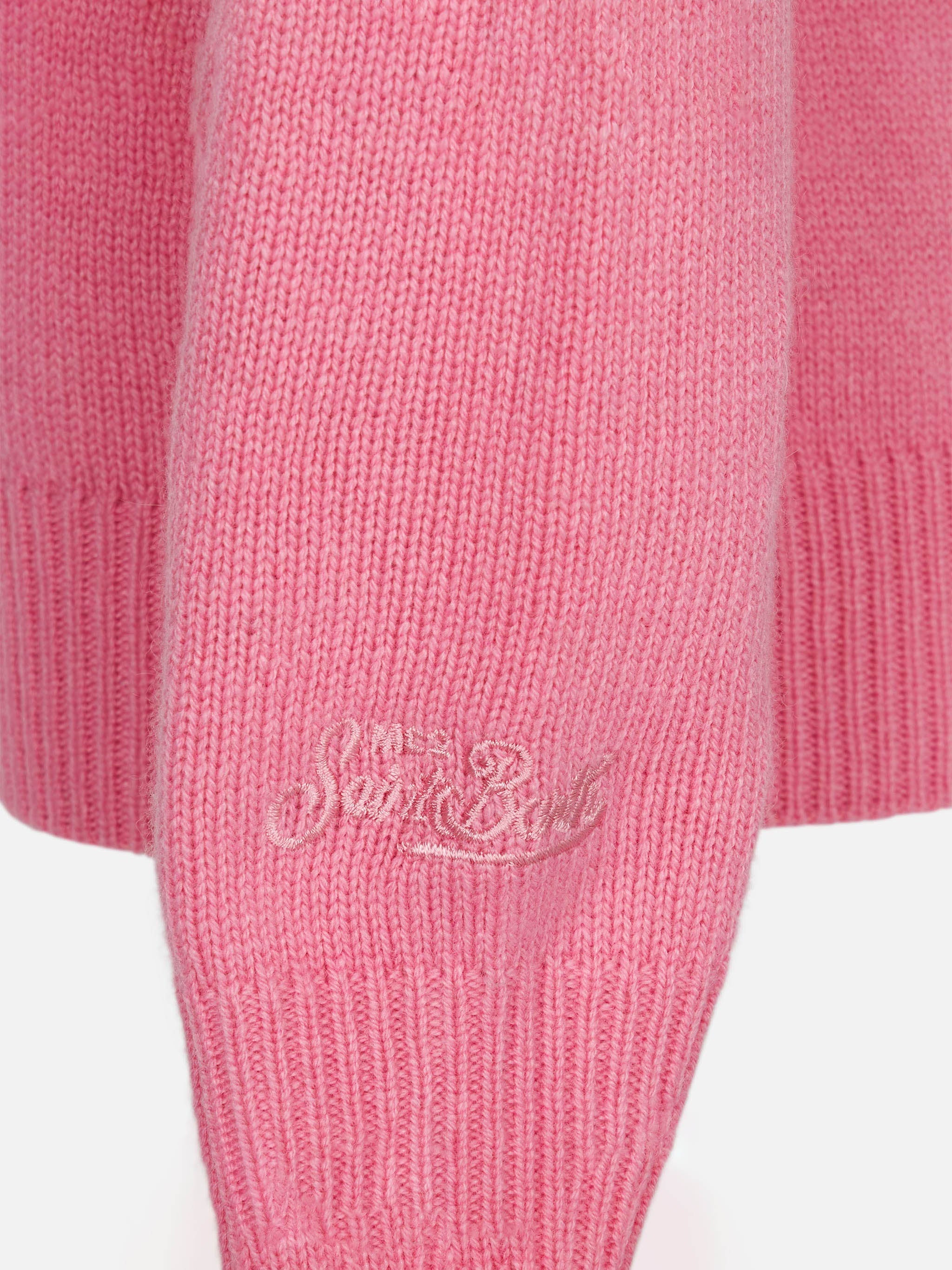 Girl Crewneck Sweater With Bears Embroidery Pink