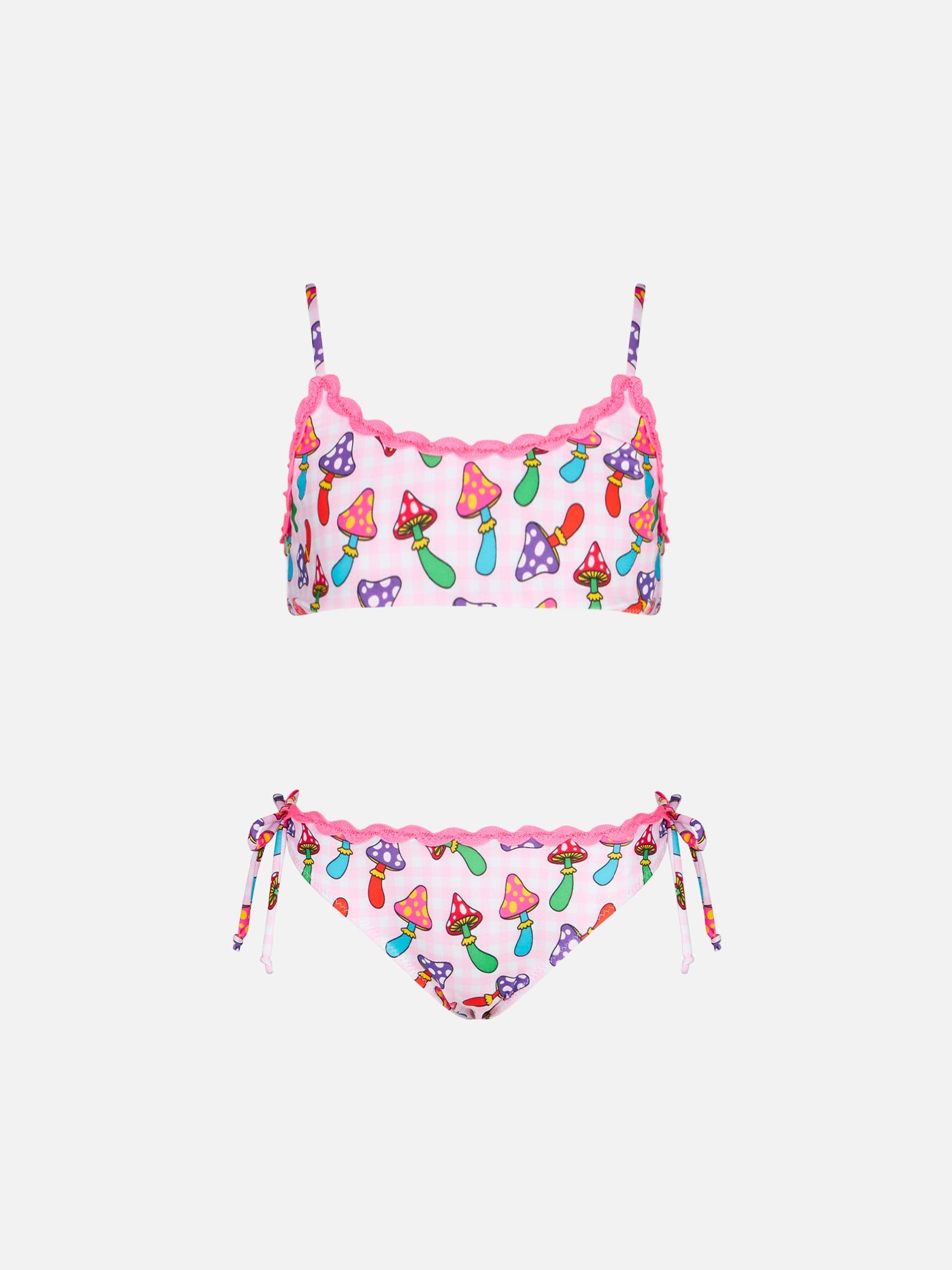 Girl Bralette Bikini With Mushrooms Print Pink
