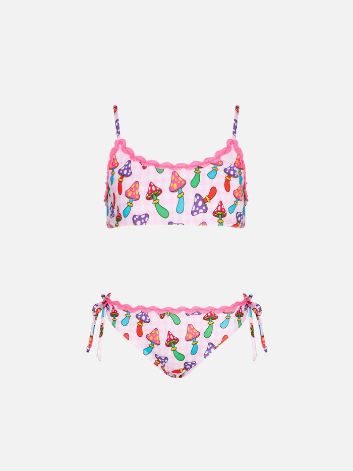 Girl Bralette Bikini With Mushrooms Print __single__