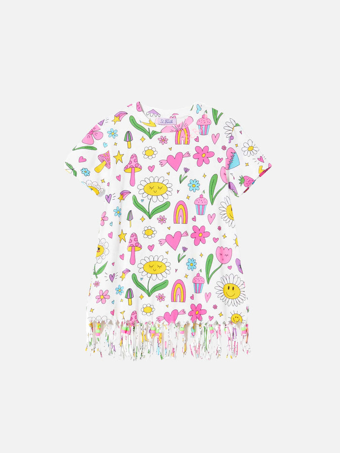 Girl White Cotton Dress With Print And Charms __single__