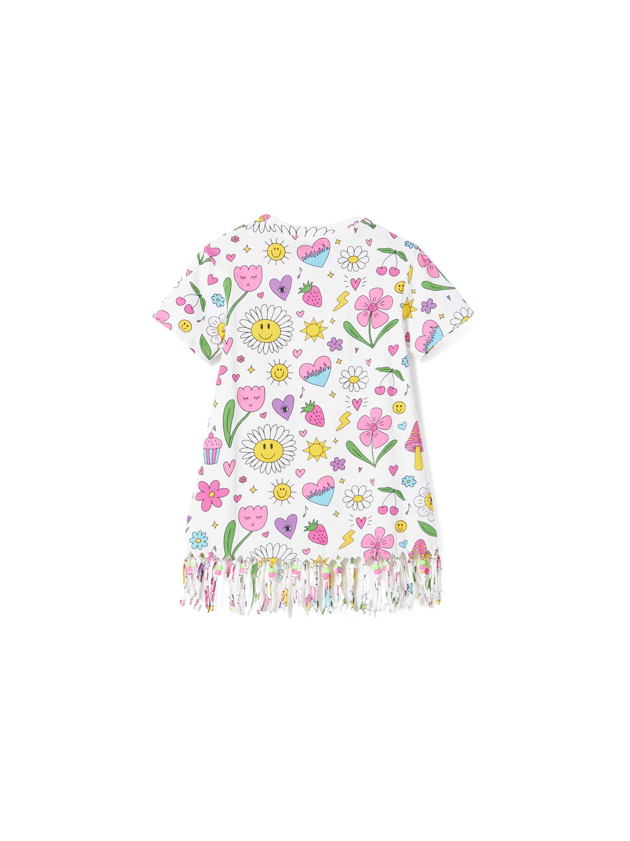 Girl White Cotton Dress With Print And Charms