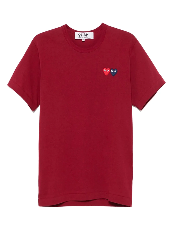 Comme Des Garçons Play Double Heart T-Shirt Burgundy Women >> Rtw T-shirts Polo