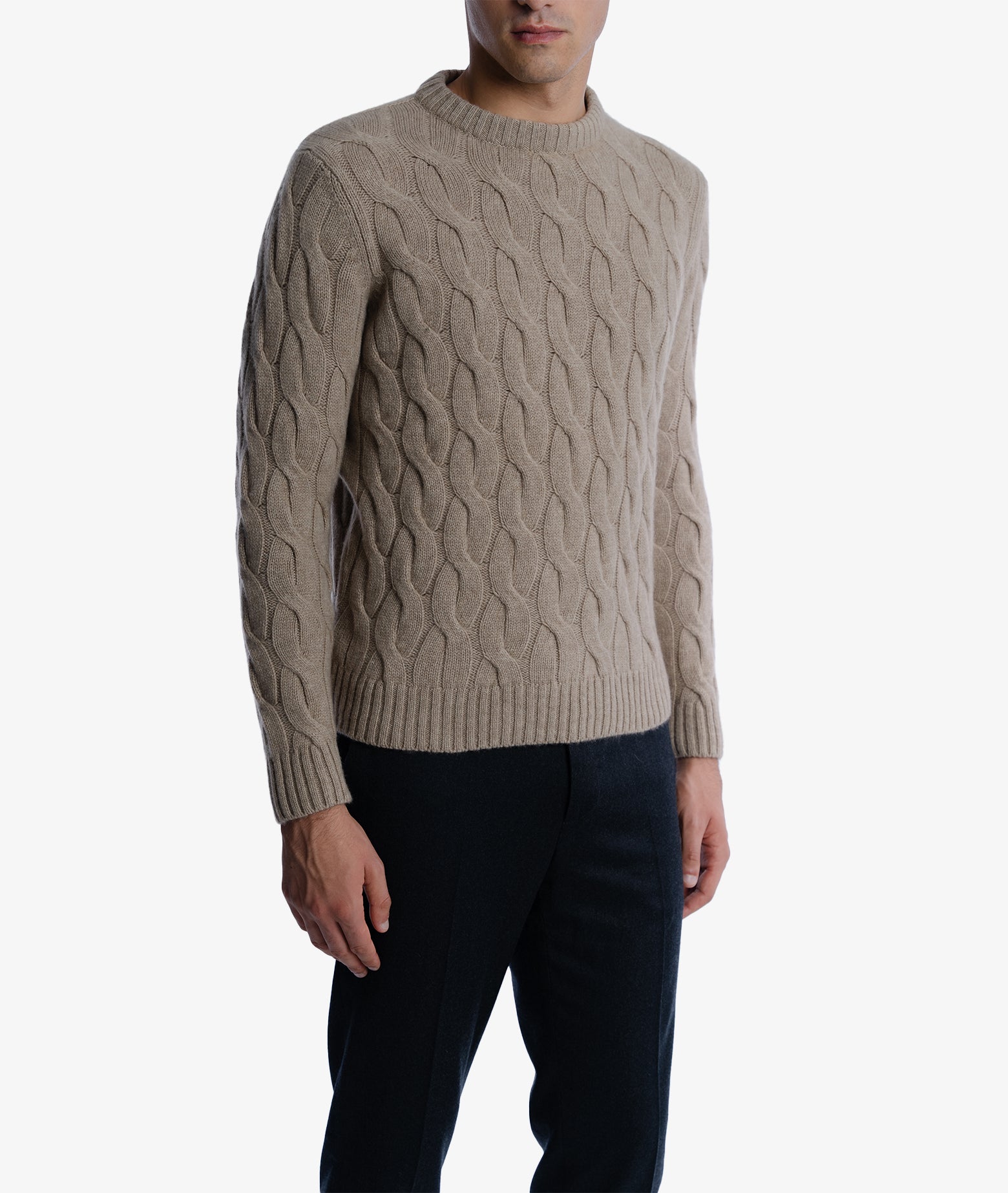 Cable Knit Sweater Col Du Pillon Beige