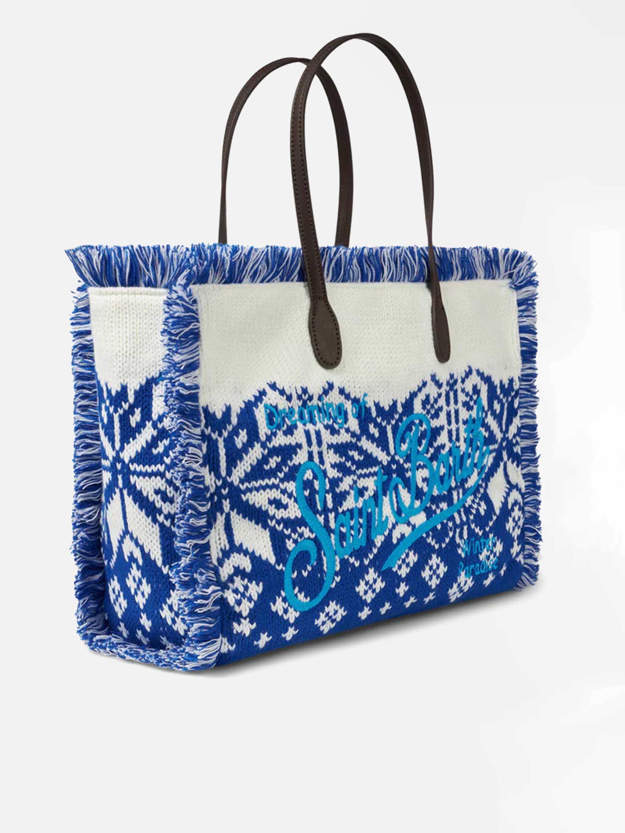 Vanity Wooly Shoulder Bag With Nordic Pattern Blue