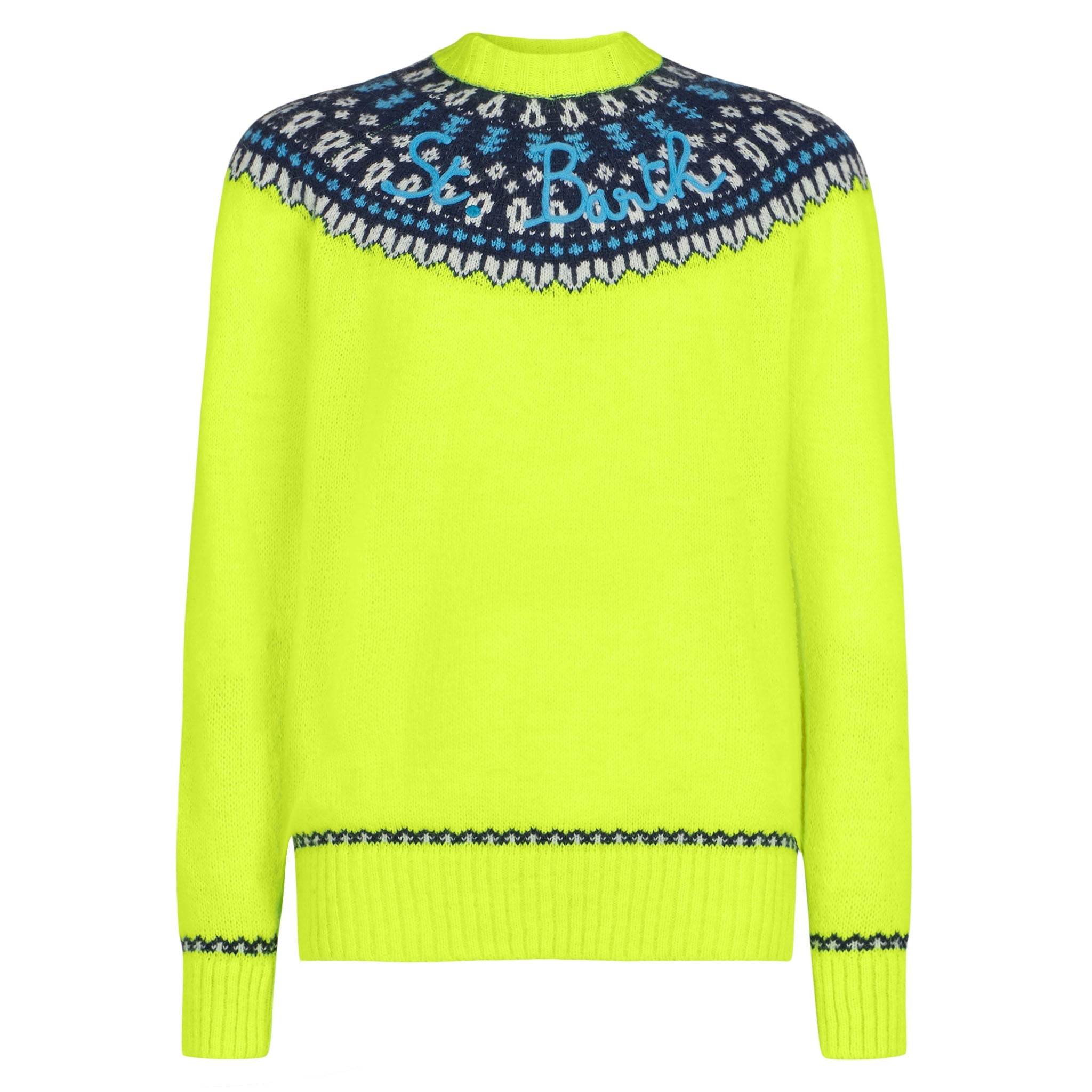 Crewneck Sweater Heron Blended Alpaca With Fair-Isle Jacquard