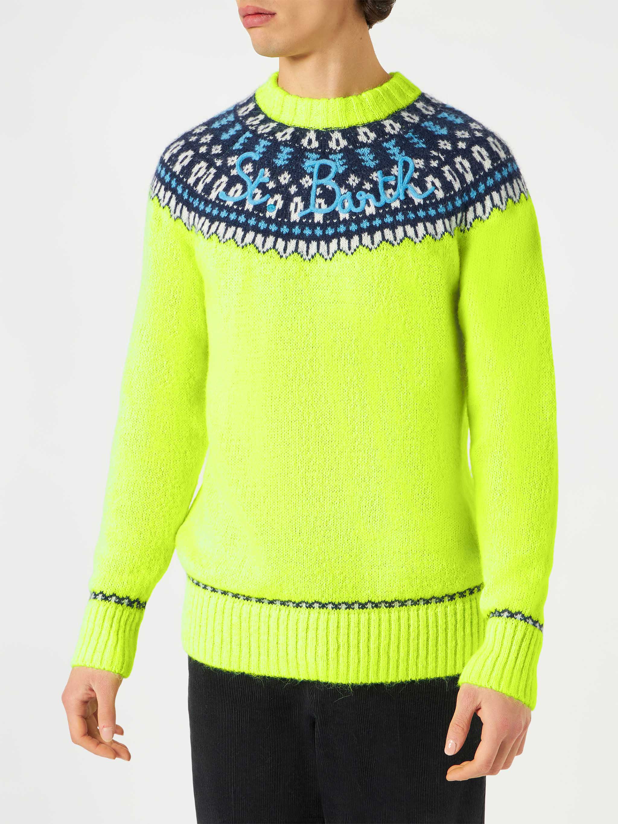 Crewneck Sweater Heron Blended Alpaca With Fair-Isle Jacquard