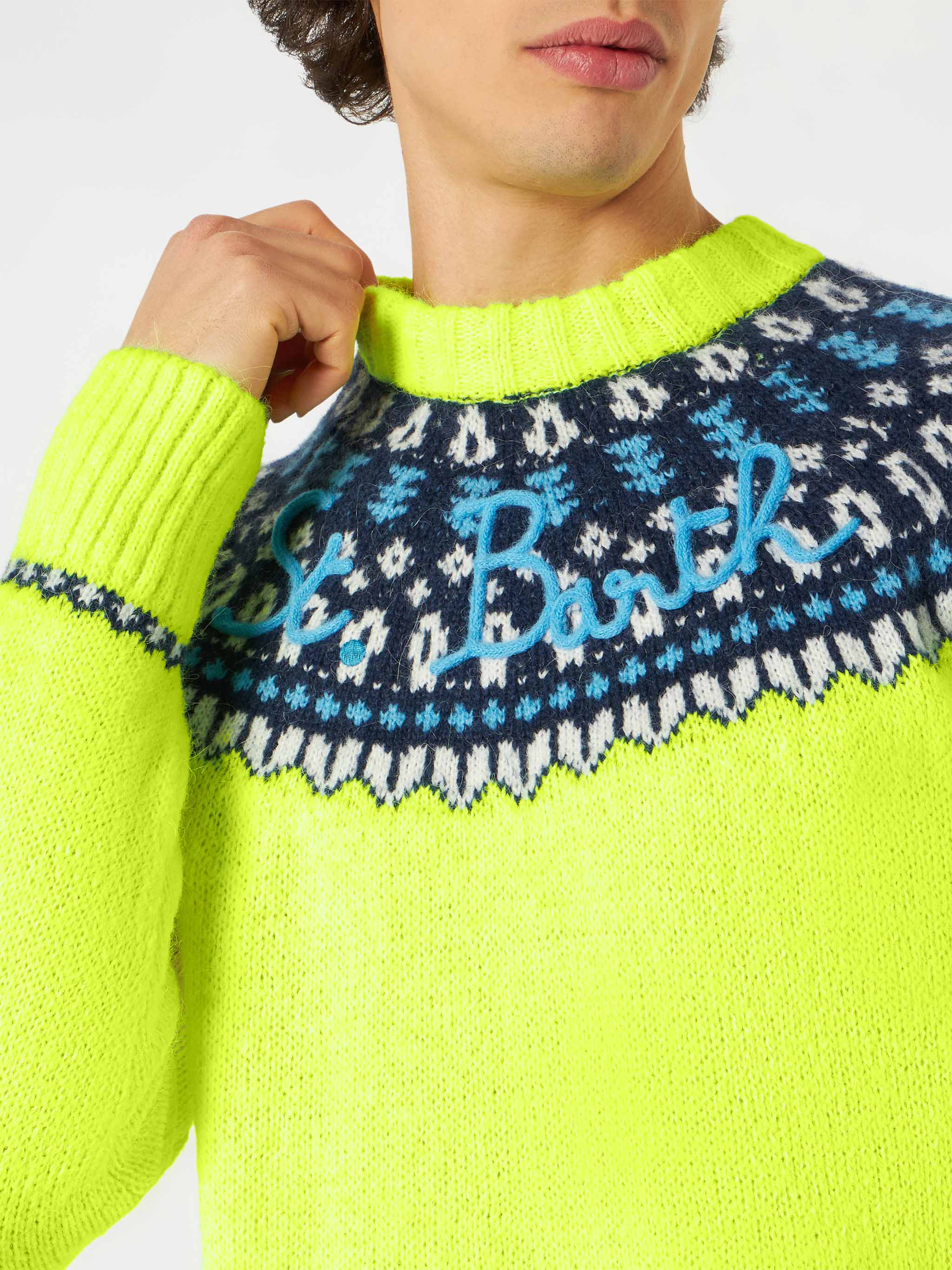 Crewneck Sweater Heron Blended Alpaca With Fair-Isle Jacquard