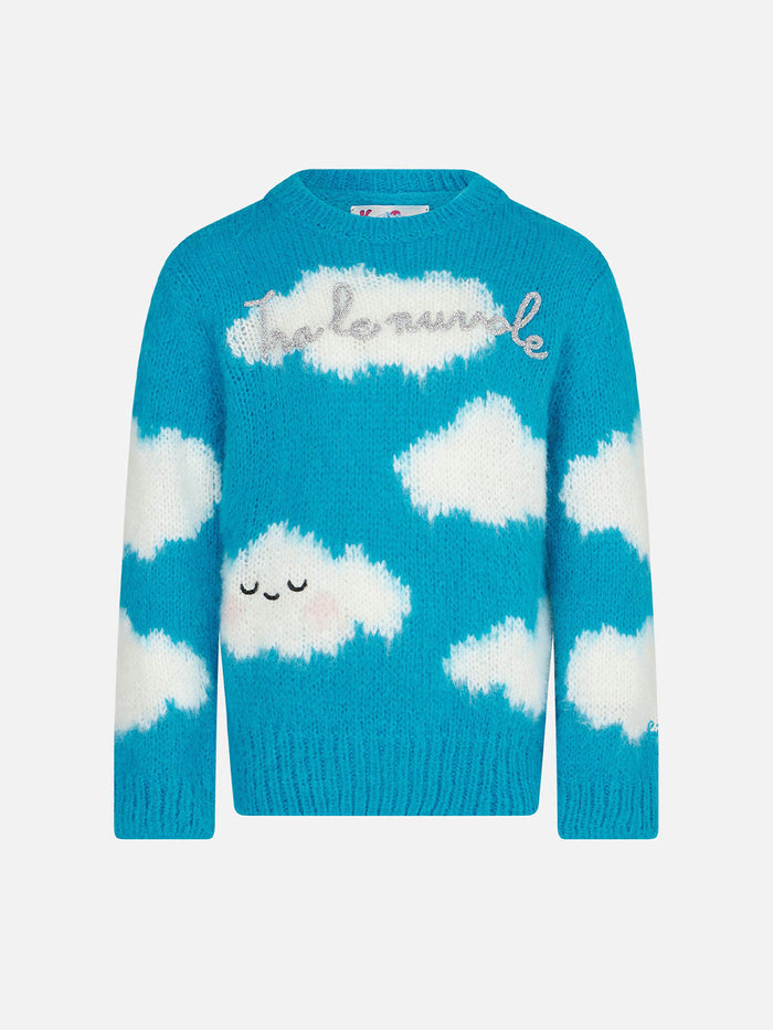 Girl Brushed Sweater With Tra Le Nuvole Embroidery