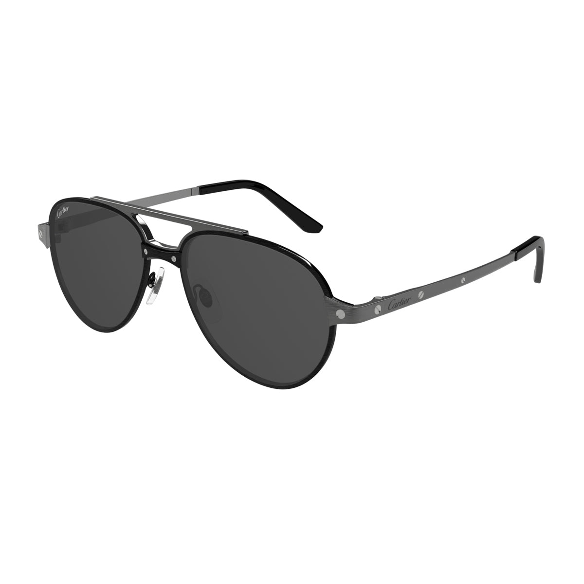 CT0476S Santos de Cartier 005 Black Ruthenium Smoke Grigio Metal Occhiali Da Sole