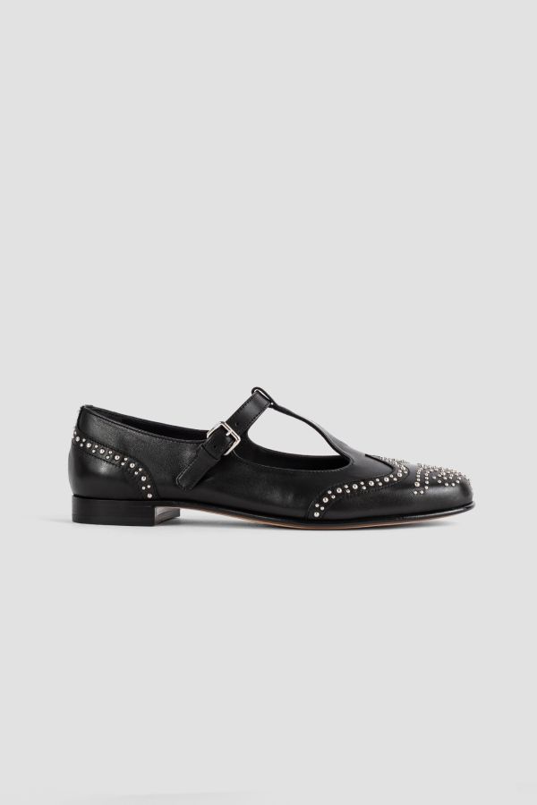 Church'S Smooth black leather t-bar flat in black