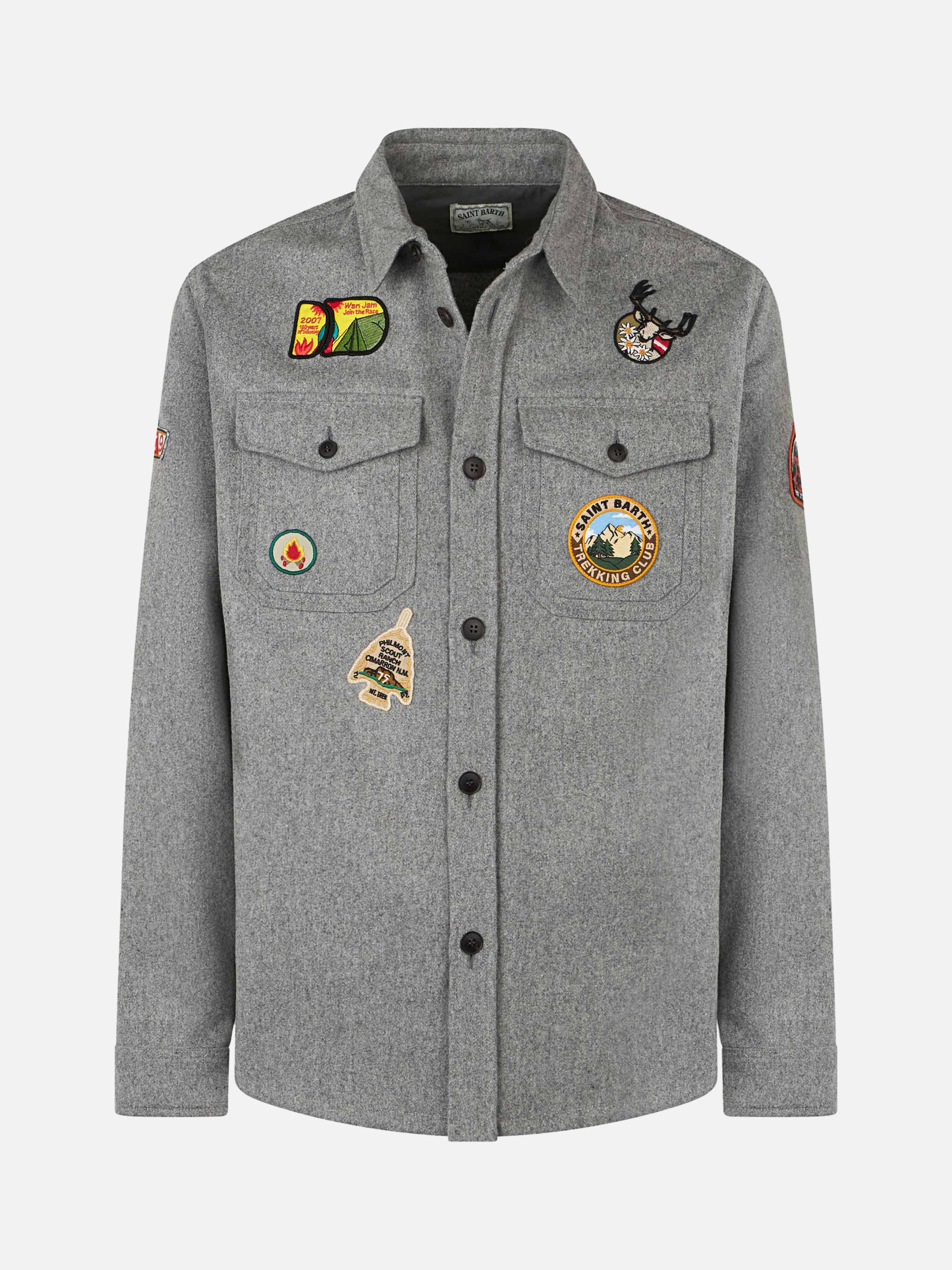 Man Wooly Grey Overshirt With Pockets And Patches Shirt