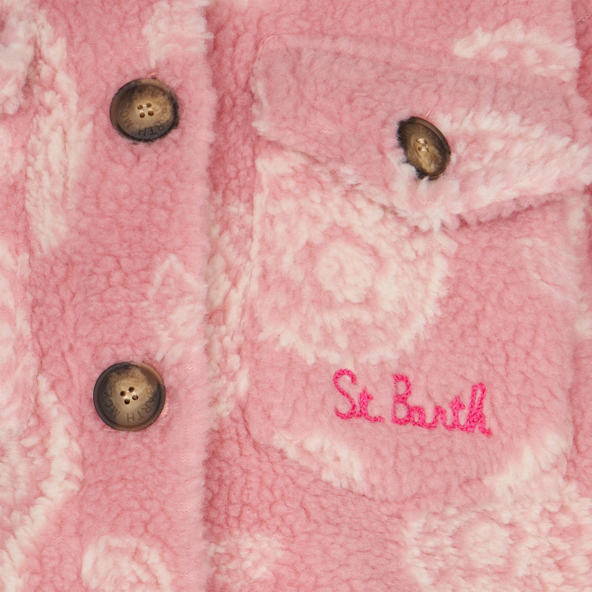 Girl Sherpa Overshirt With Paisley Print Pink Jacket