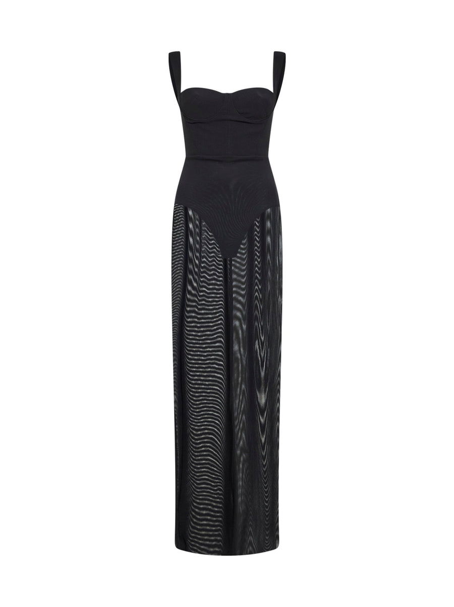 Column Dress Black Stretch Mesh Nylon