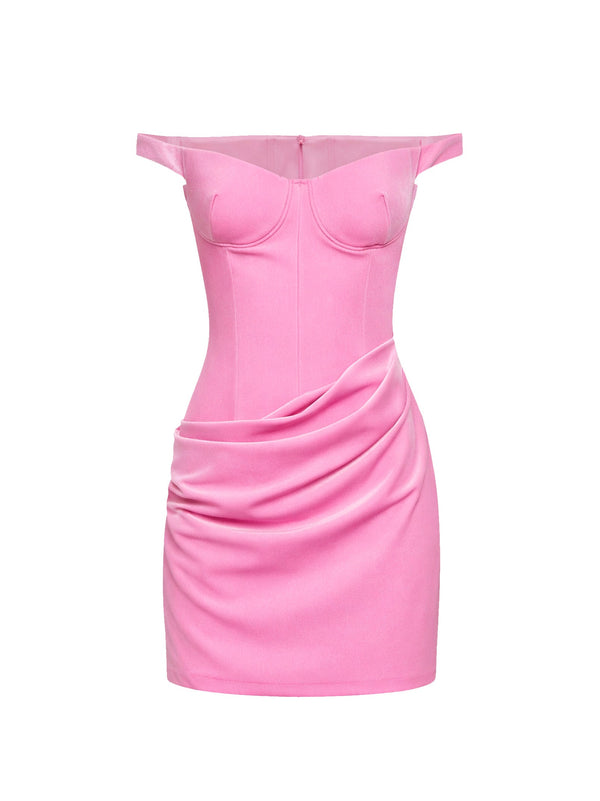 Mini Dress Velvet Peony Pink Polyester