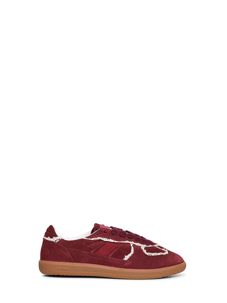 Burgundy Suede Sneakers With Crochet Details Leather Trainers