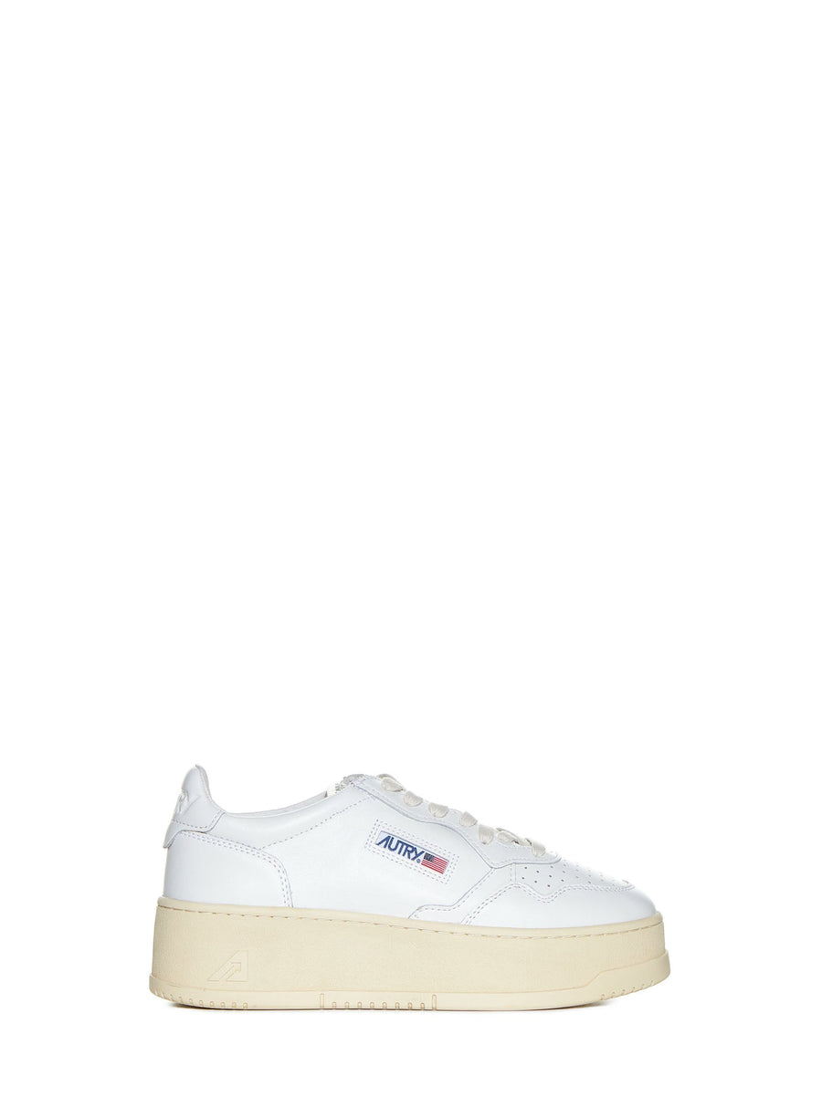 Leather Sneakers With Platform Sole White Trainers