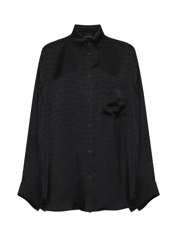 Black Jacquard Satin Cocoon Shirt Viscose