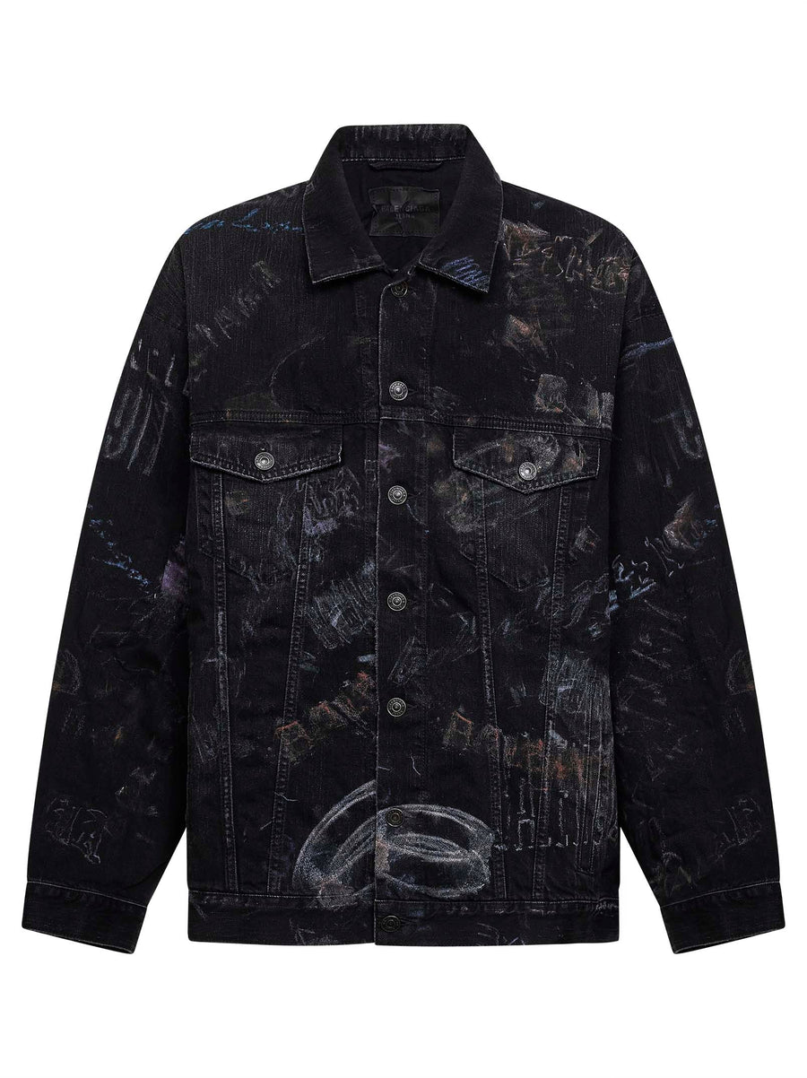 Black Fade Out Washed Crayon Oversized Jacket Cotton Bomber