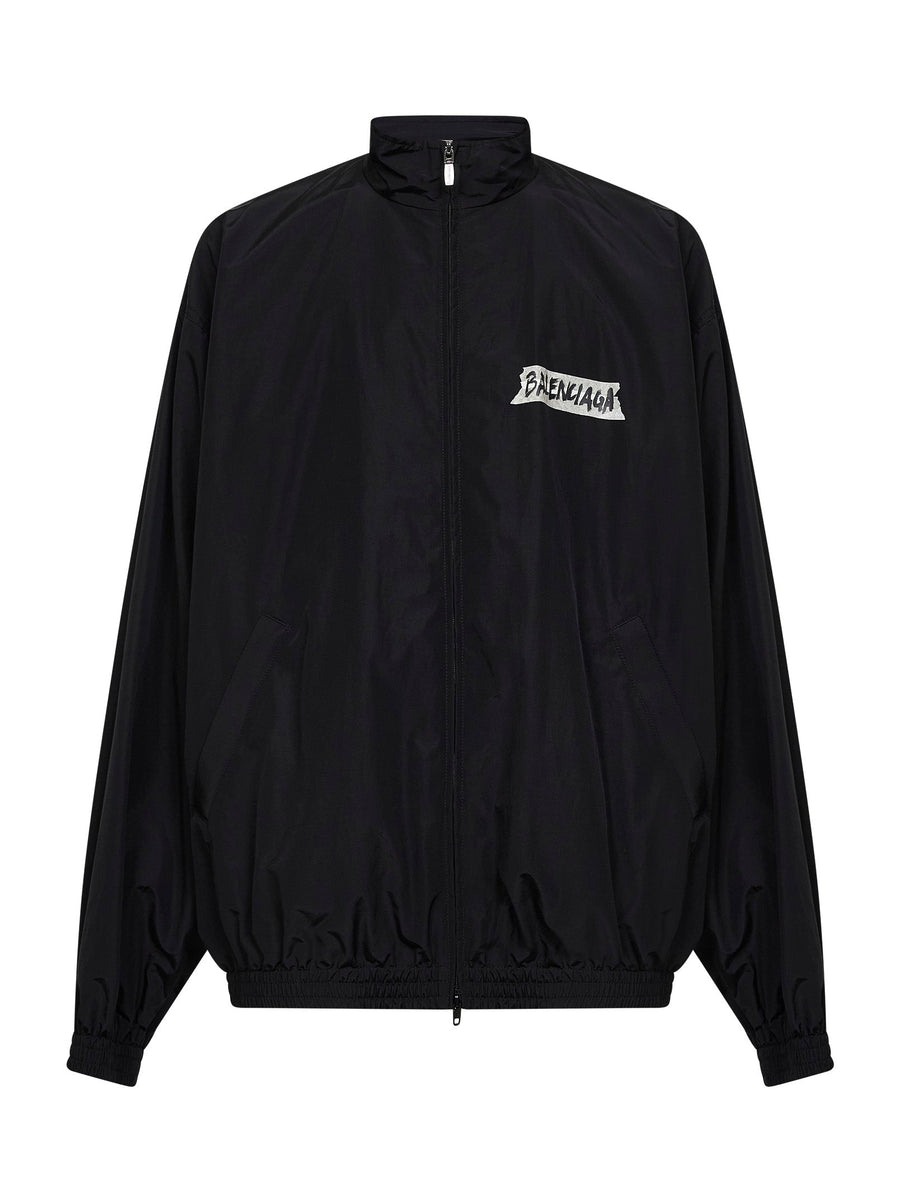 Masking Tape Tracksuit Jacket Black Cotton Bomber