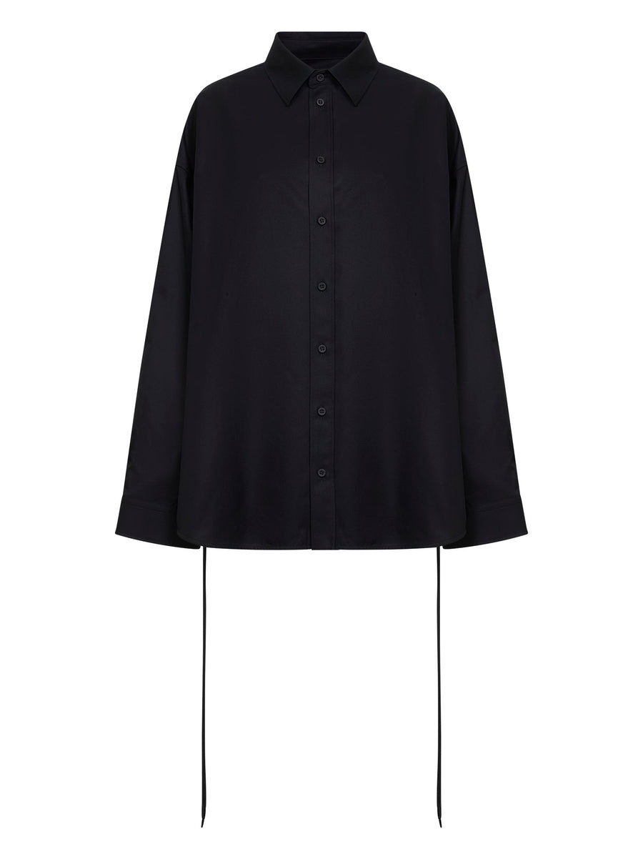Shirt Lace-Up Black Cotton