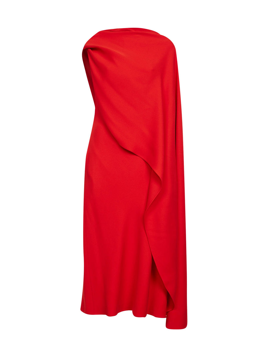 Draped Dress Sunset Red Silk-Wool