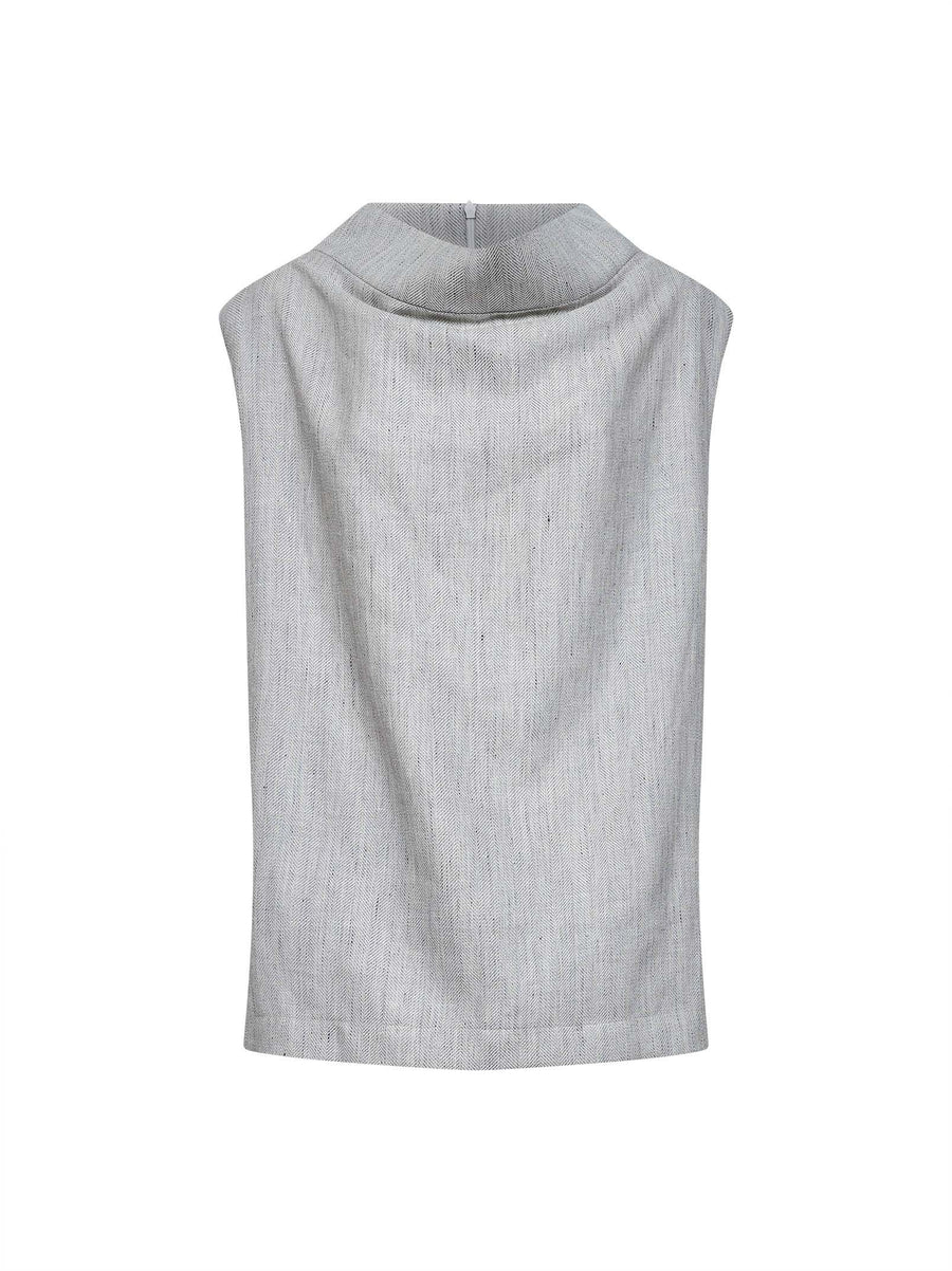 Sleeveless Chevron Top Grey Linen Tops