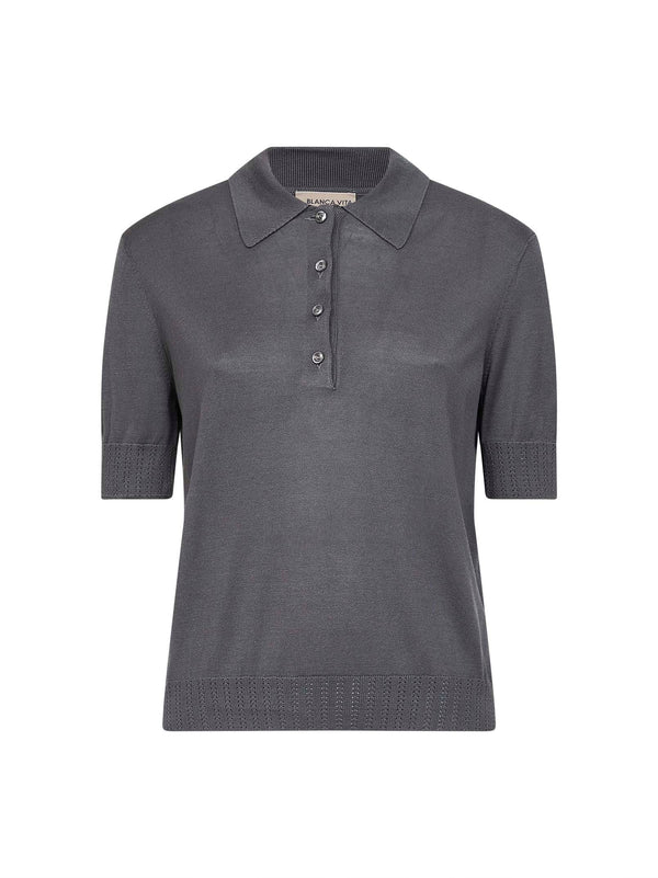 Polo Shirt Grey Silk Knit Tops