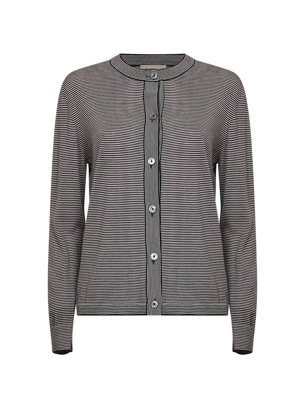 Cardigan Black Thin-Striped Virgin Wool Cardigans