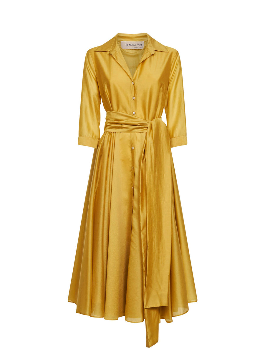 Midi Dress Alaky Oil Yellow Voile Polyester