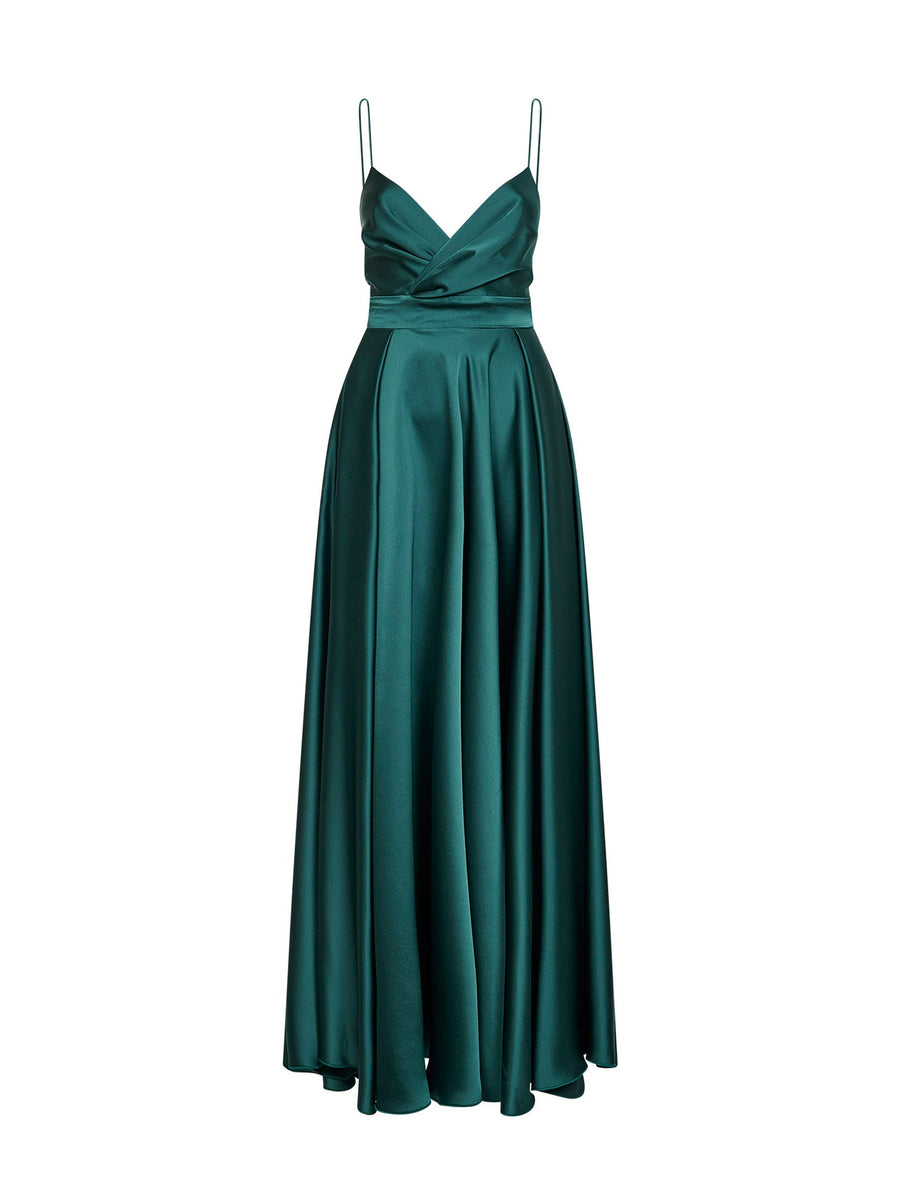 Long Dress Malachite Satin Green Polyester