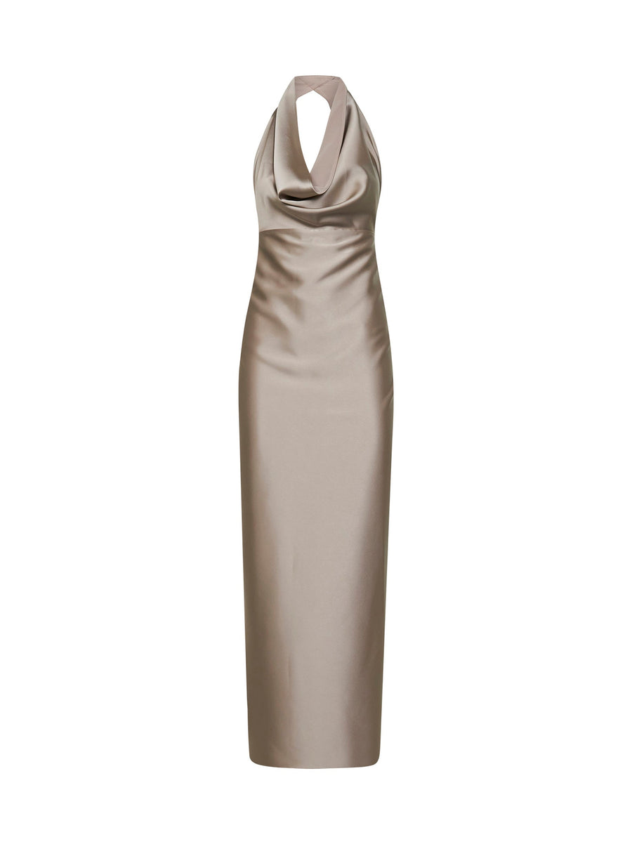 Taupe Satin Long Dress Polyester