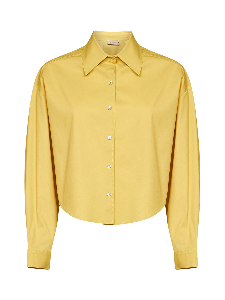 Cropped Shirt Celta Oil Yellow Poplin Cotton