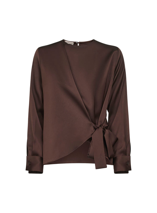 Coffee Satin Cesta Blouse Brown Polyester Shirt