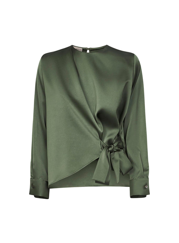Green Satin Cesta Blouse Polyester Shirt