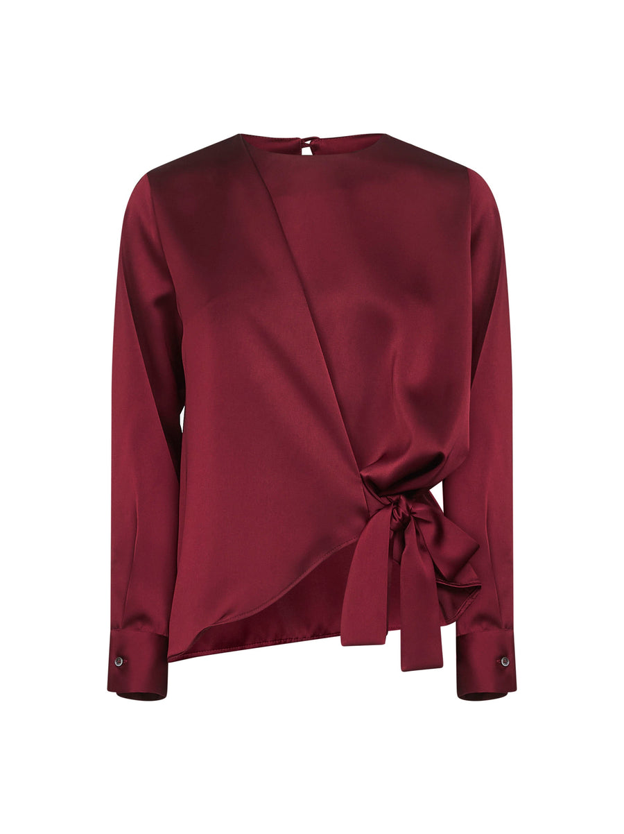 Burgundy Satin Cesta Blouse Polyester Shirt