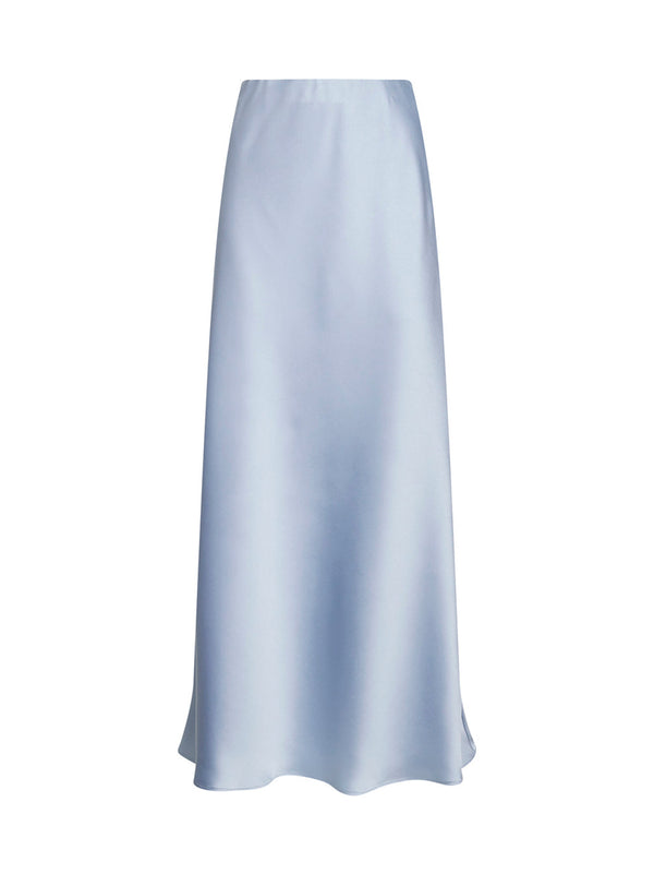 Powder Blue Satin Long Bias Skirt Light Polyester