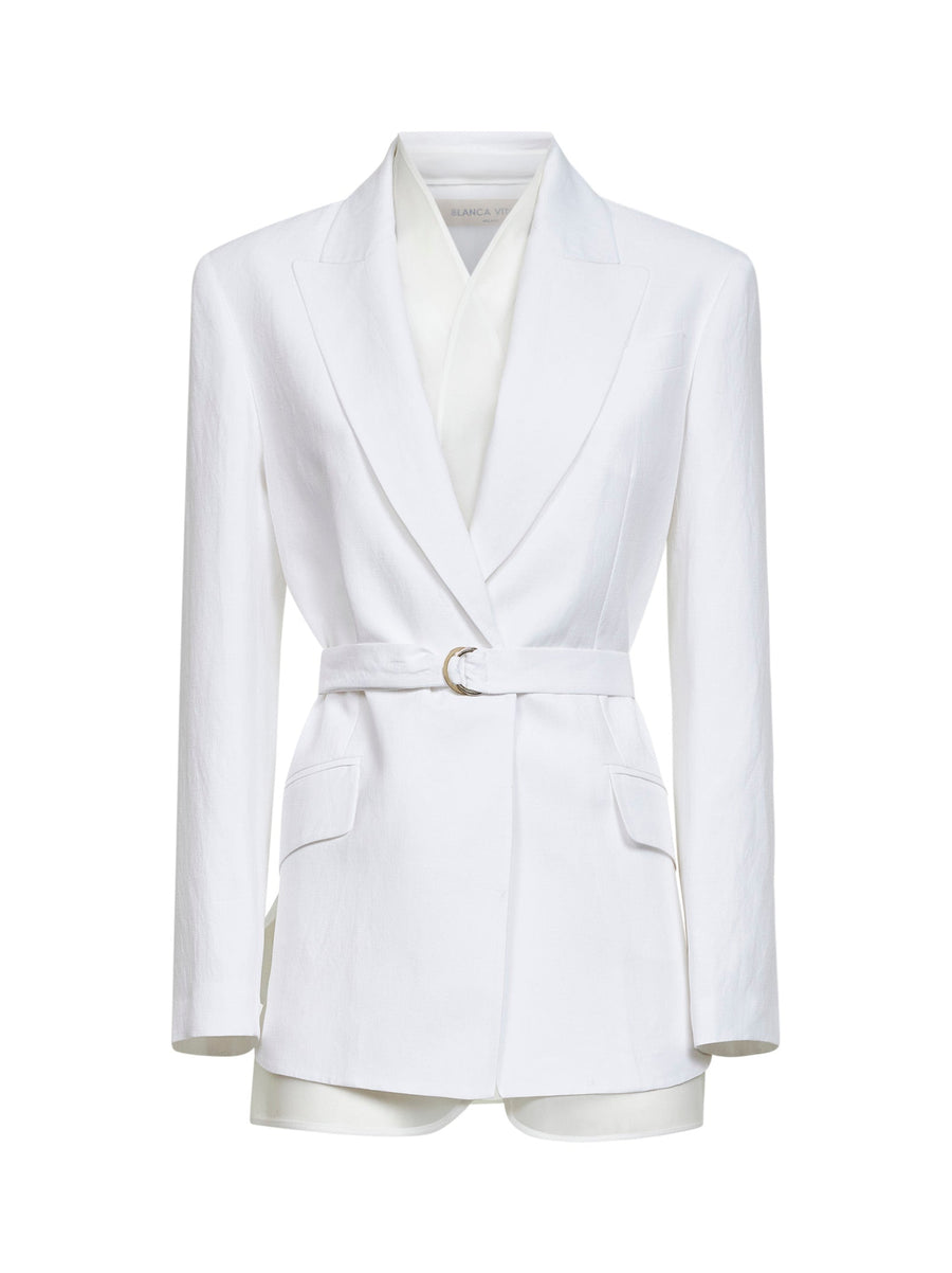 Belted Blazer Goody White Viscose-Linen Jacket