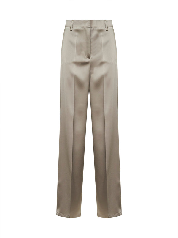 Chalk Satin Straight Trousers Beige Polyester