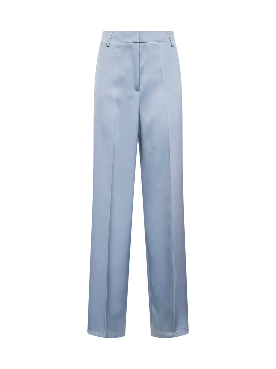 Powder Blue Satin Straight Trousers Polyester
