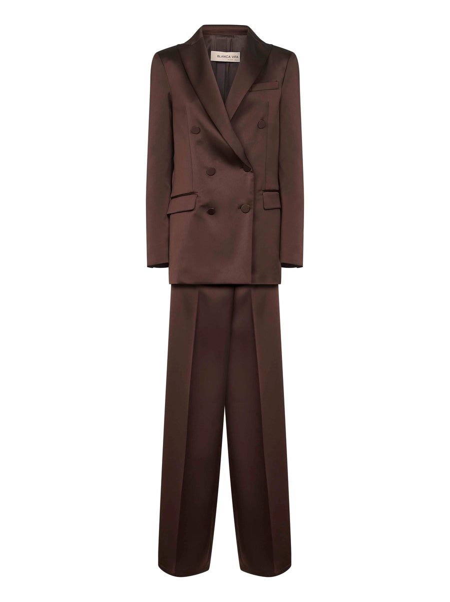 Coffee Satin Telvera Suit Brown Synthetic - Polyester Trouser Suits