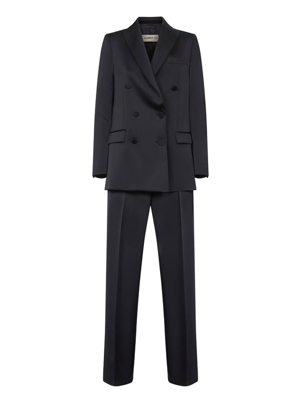 Midnight Blue Satin Suit Polyester Trouser Suits