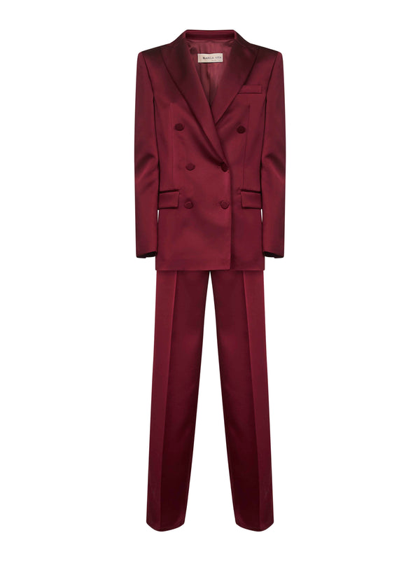 Burgundy Satin Telvera Suit Polyester Trouser Suits