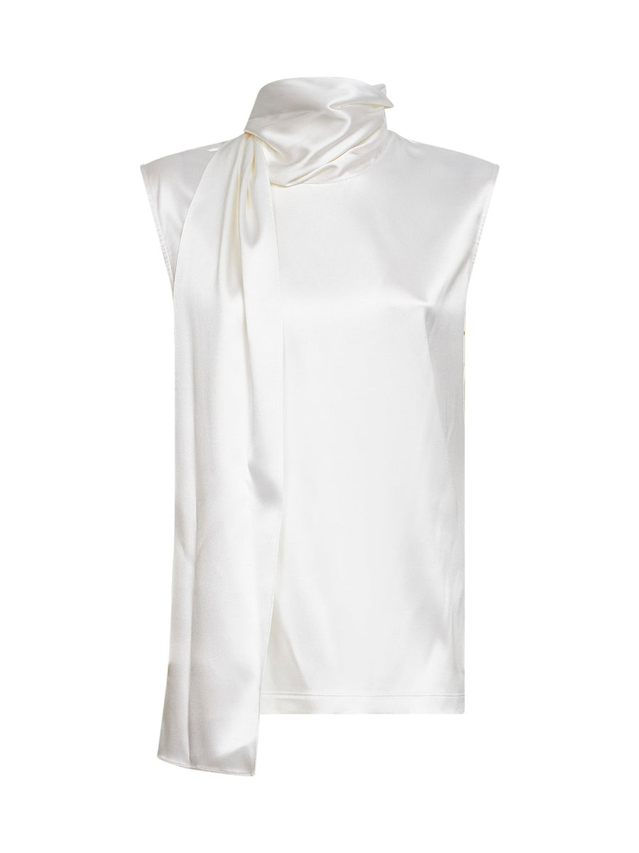 Top With Integrated Scarf, Ivory Silk Tops