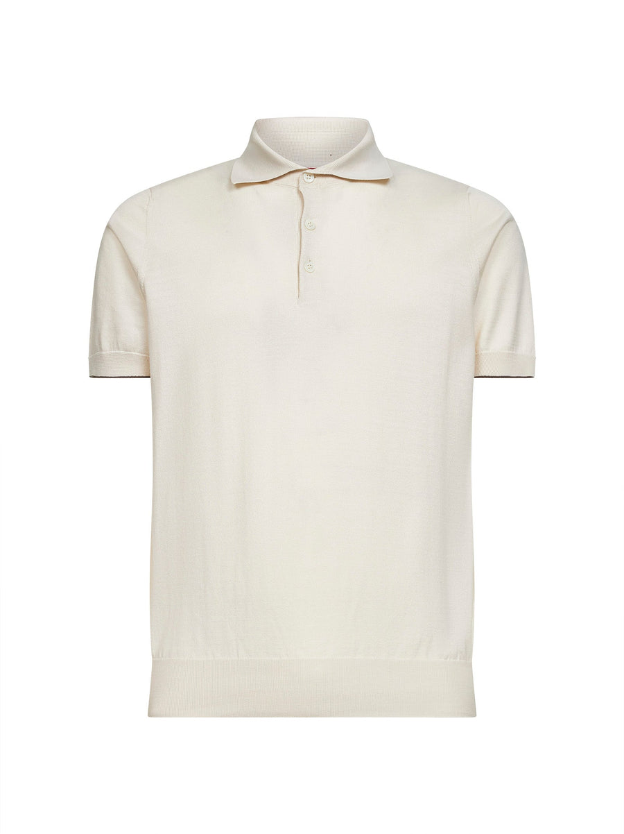 Lightweight Cotton Knit Polo Shirt Ivory