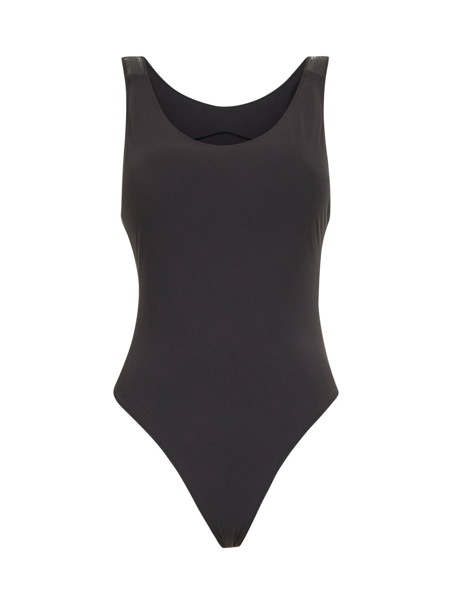 One-Piece Swimsuit With Sparkling Details Brown Polyamide / Elastane Swimwear